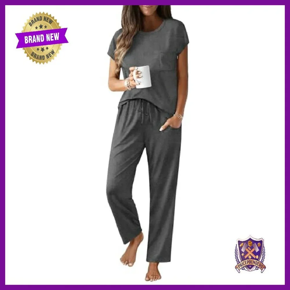 Soft Cap Sleeve Pajama Set with Pockets, Comfy Lounge Wear S-XXL - Picture 2 of 8
